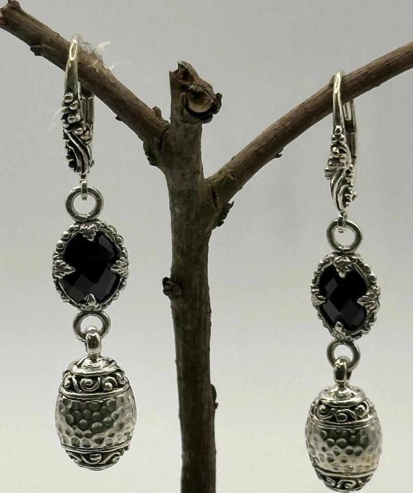 PENDIENTES COLGANTES ARTESANO DE BALI SARDA 1.28CTW CORTE BRIOLETTE NEGRO ESPINELASLVR Foto 2 de 4