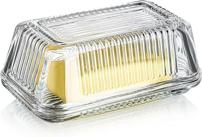 Classic Clear Glass Butter Dish Vintage Butter Keeper Lidded Dish 6.7×4.3×3.2"
Opens in a new window