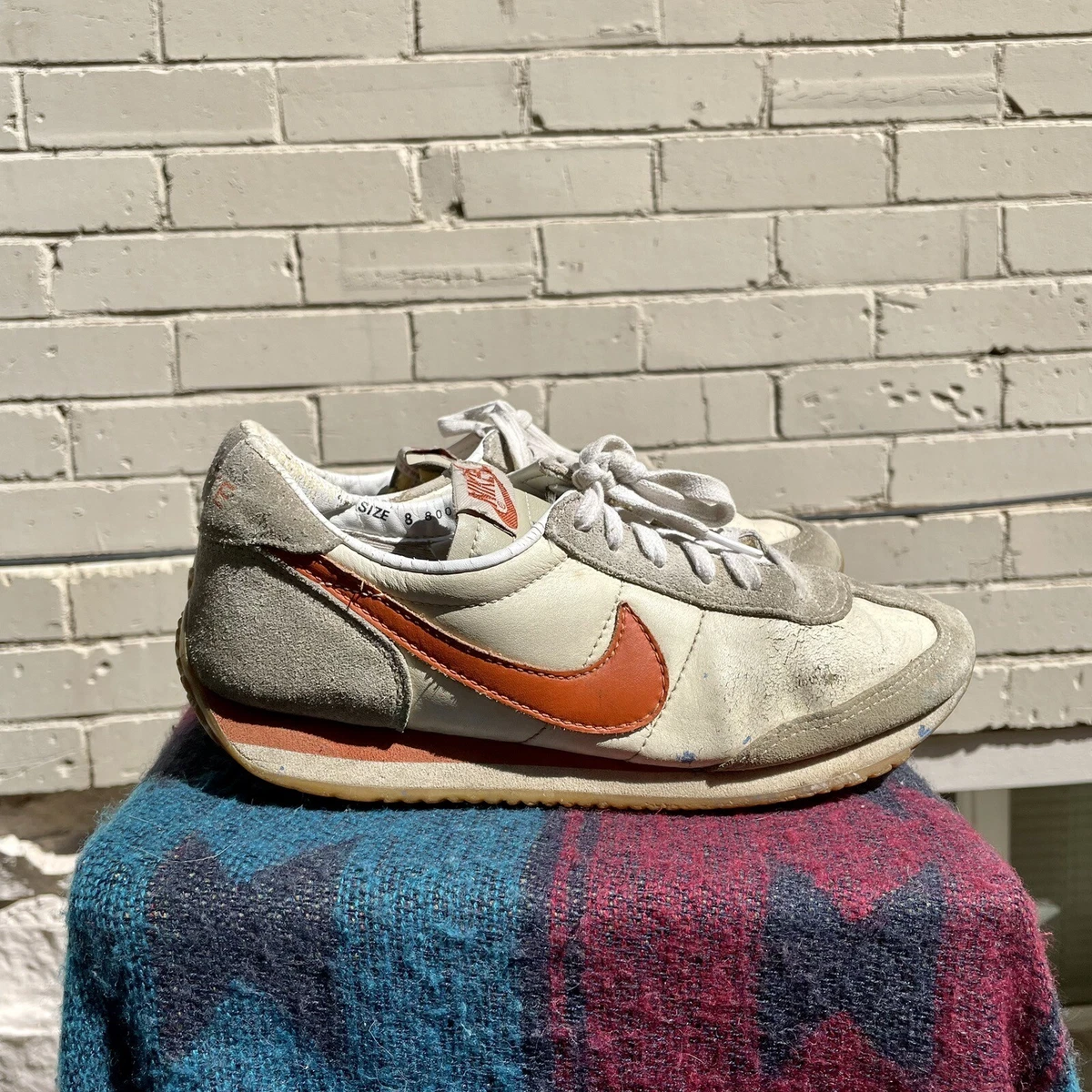 Vintage 1980 NIKE Waffle Racer Trainer Orange Grey Made in Thailand US 8