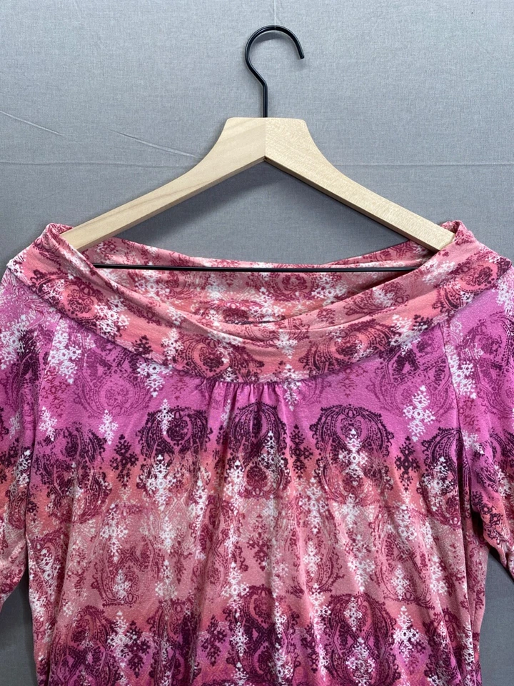 Camiseta boho rosa Axcess para mujer manga larga cuello redondo talla L Foto 3 de 4