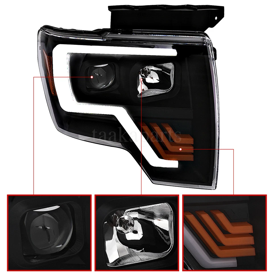 Par de faros proyectores de tablón LED negros con señal LED para Ford F-150 F150 09-14 Foto 3 de 4