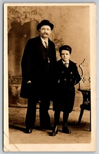 1904 -1918 Dapper Father & Son Hat Suit Tie Studio RPPC Real Photo Postcard AZO