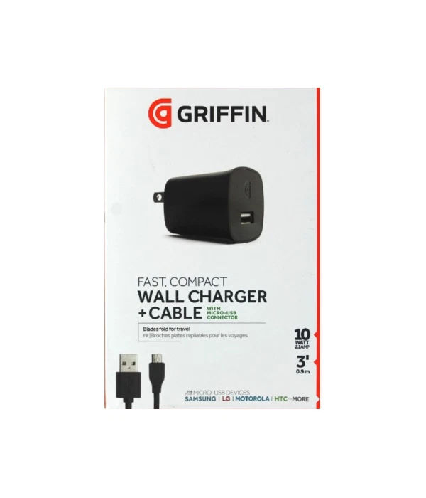Wall Charger and Micro USB to USB-A Cable Griffin 10w 21amp Power Block - Image 2 of 3