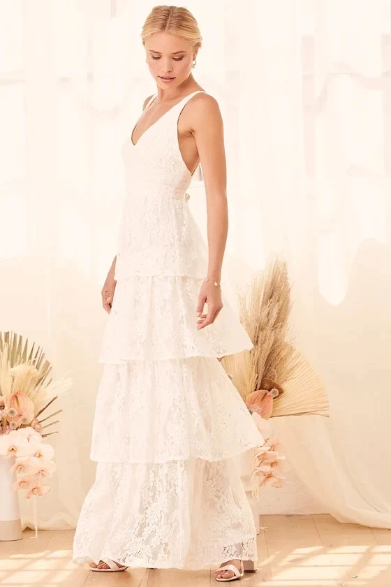 Lulus White Lace Maxi - Tiered Lace Maxi Dress - SZ M - NWT - Image 2 of 4