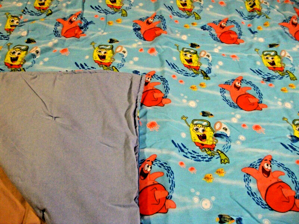 Edredón Hecho a Mano Bebé Niño Pequeño Bob Esponja Tema Vida Marina Manta Azul 40x42" AA11 Foto 3 de 4