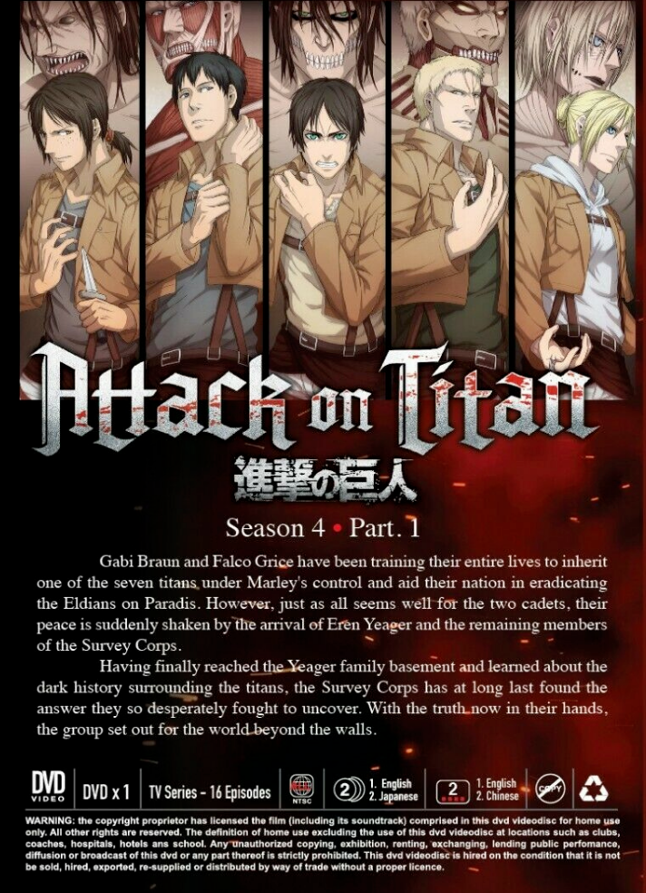 Dvd Attack On Titan/Shingeki no Kyojin 4ª Temporada Parte 1