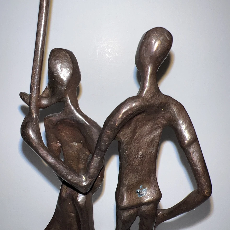 Бронзовая Любящая Пара Под Зонтиком Центральный Элемент Настольная Скульптура с Подписью - Изображение 4 из 4