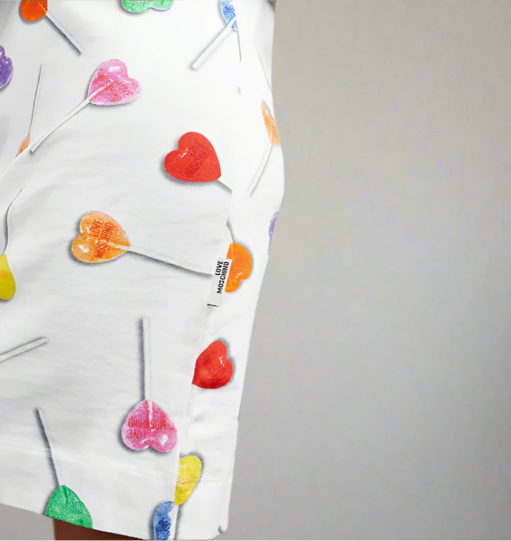 Love Moschino TShirt Mini Abito Lecca Lecca 2 Bianco Manica Corta Cotone (IT38)