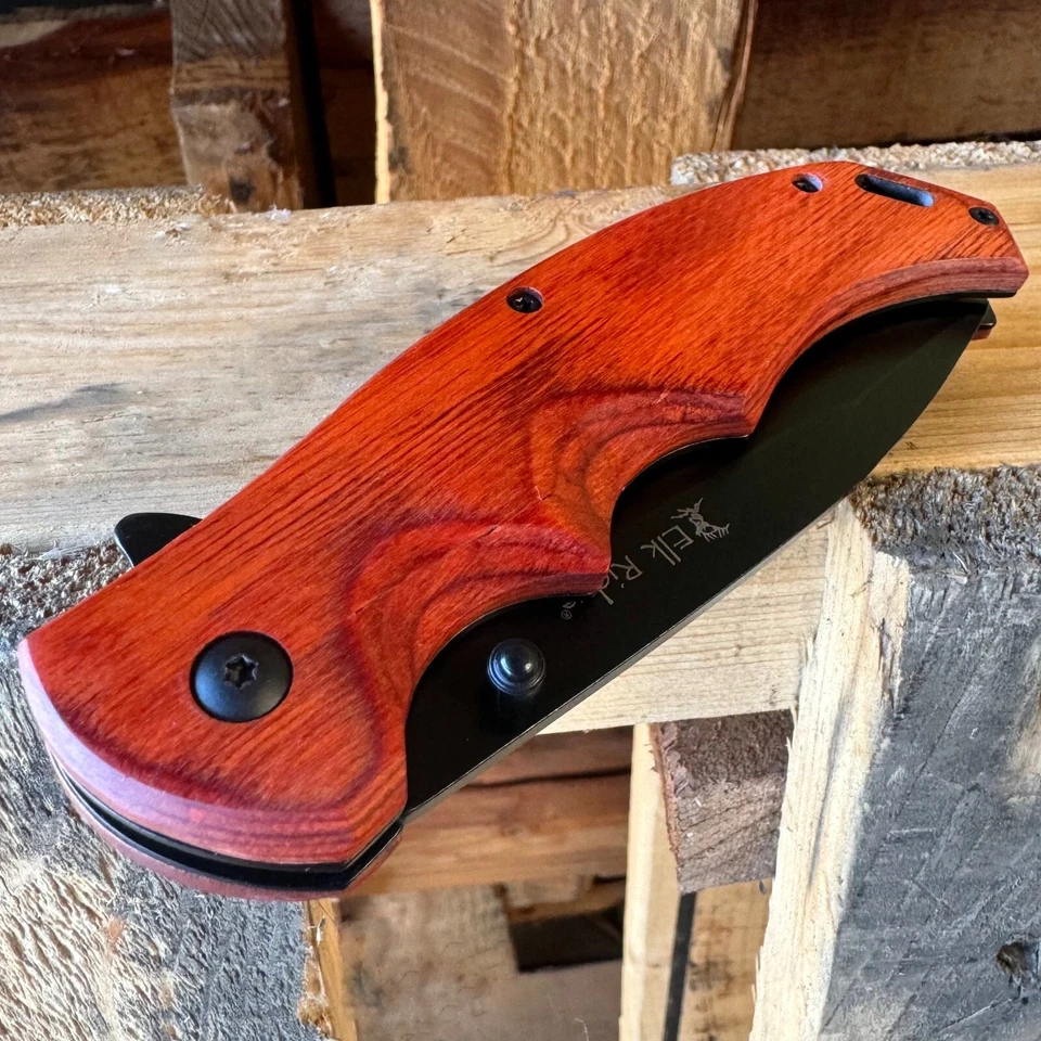 Navaja de bolsillo plegable abierta asistida por resorte con mango de madera Elk Ridge Gentleman Foto 3 de 4