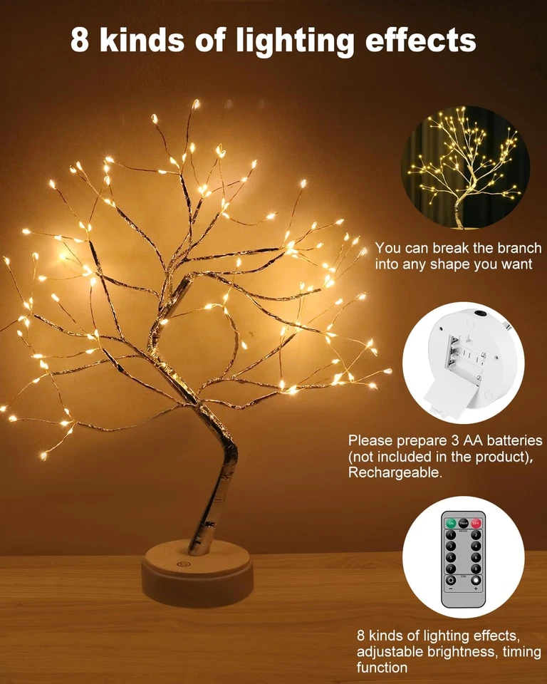 Kinamy Albero LED, Lampada Albero Lampada Da Tavolo, 8 Modalità Di Luce E Funzio - Immagine 3 di 4