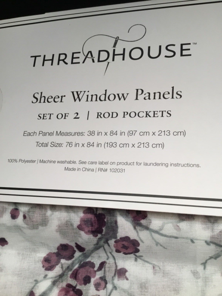 Threadhouse curtains Drapes 2 PC SET LILAC FLORAL Sheer Rod Pocket 38 x