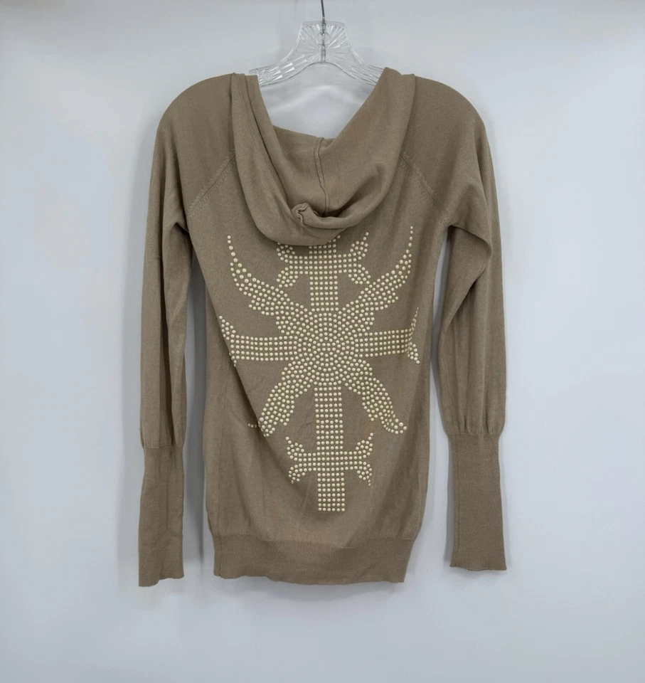 Cárdigan con Capucha Paula Thomas para TW Taupe Cashmere Seda Detalle Cuentas Talla M Foto 2 de 4