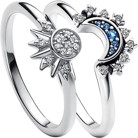 Women Men Cubic Zirconia Sun Moon Couple Ring Engagement Wedding Band Jewelry