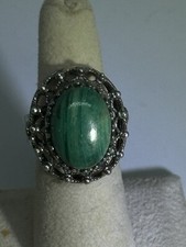 Vint Eilat Gem Cab Filigree Braid Bead Dome Ring Silver S7 /- Adjustable Israel