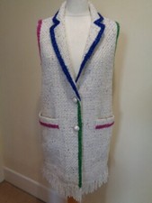 Z.o.e. Milano Cream And Multi Longer Length Waistcoat With Lurex Trim - Size 10