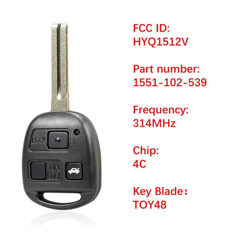 10 Full Remote Key Fob for Lexus ES300 GS300 GS400 GS430 IS300 LS400 HYQ1512V 4C - Image 2 of 4