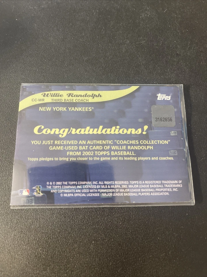 Mint 2002 Topps Coaches Collection Game-Used Bat Willie Randolph Card #CC-WR — 第 4/4 张图片