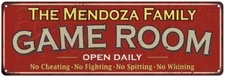 The Mendoza Family Personalized Red Game Room Metal Sign 106180038647