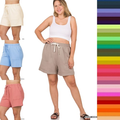 1X 2X 3X Damen Baumwolle Kordelzug Elastische Taille Shorts mit Taschen Relaxed Fit - Bild 1 von 39