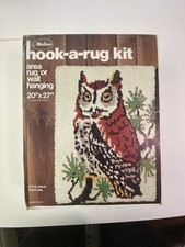 New Vintage 1970s Malina Hook A Rug Kit "Hoot Owl" 25/27 Kit Finished 20  x27  