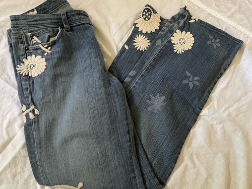White House Black Market BLANC Embroidered Floral Jeans Women Size 6 - Picture 6 of 6