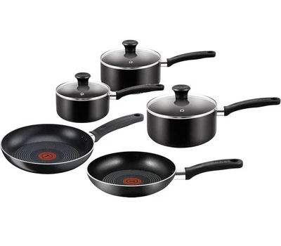Tefal 5 Piece Non Stick Cookware Set Saucepan Frying Pan Black Home - Image 1 of 4