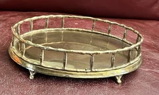 VTG Brass Faux Bamboo Oval Vanity Tray Hollywood Regency Hampton Brass 9x6