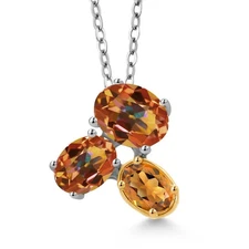 925 Silver and 10K Yellow Gold Ecstasy Mystic Topaz and Orange Red Madeira