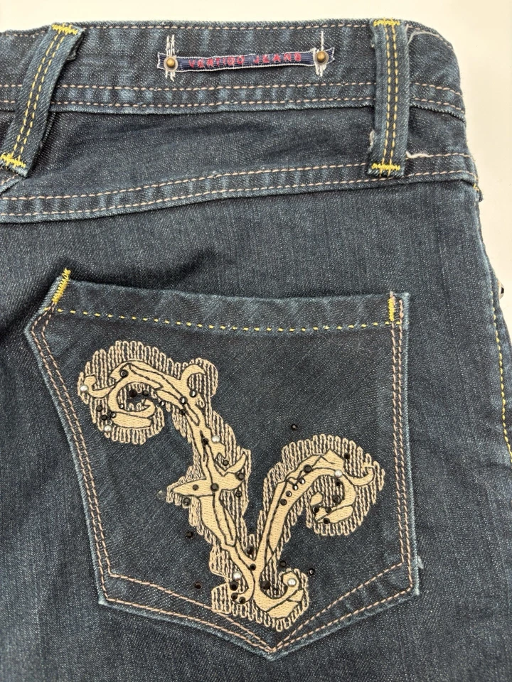 Pantalones de mezclilla para mujer Vertigo Paris talla 30 lavado oscuro elástico bordado bolsillo Foto 3 de 4