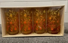 Libbey GOLD BELLE Beverage Glasses Informals NIB 8- 12oz. Orange/Ombre/Floral