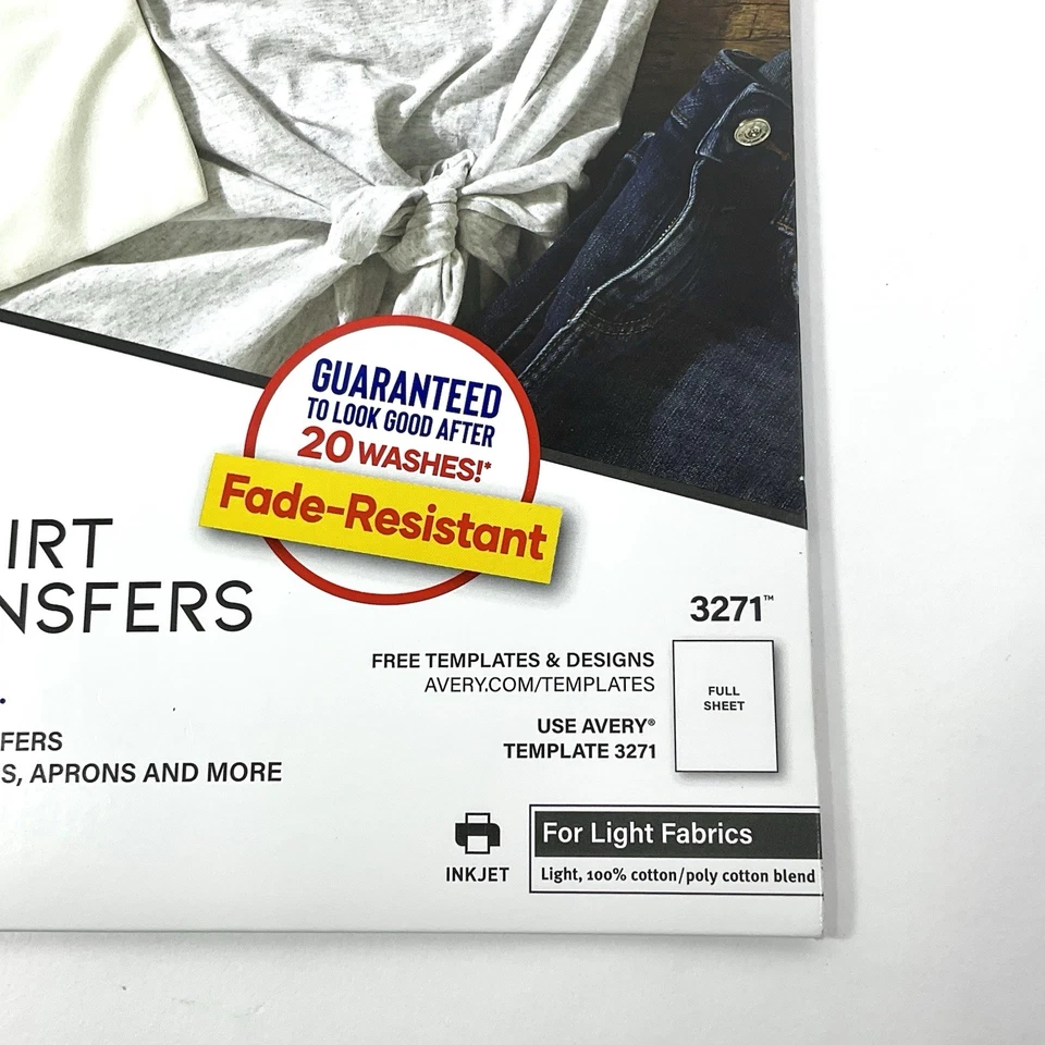 Avery 3271 Iron-On Ink Jet T-Shirt Transfers 6 Sheets LIGHT 8.5" x 11" SEALED - Image 4 of 4