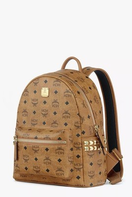 MCM Small Stark Side Studs Backpack in Cognac Visetos, Authentic, NWT