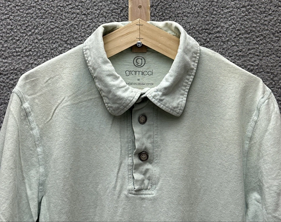 Camisa Polo Gramicci Para Hombres M Verde Polvoriento Manga Corta Cáñamo Mezcla de Algodón Orgánico Foto 3 de 4