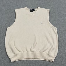 Vintage Polo Ralph Lauren Vest Knit Sweater Ribbed XXL Cream Embroidered Pony