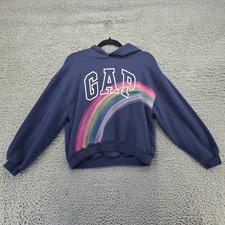 GAP Hoodie Girls XXL Navy Rainbow Relaxed Pullover Logo Design Cotton Blend