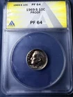 1969-S Proof Roosevelt Dime graded ANACS Graded PF-64