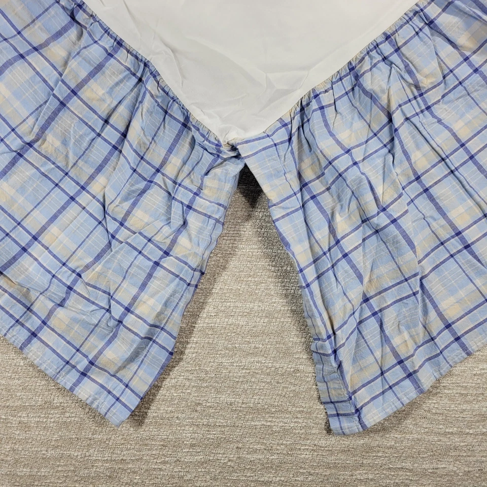 Vintage Laura Ashley Emilie Dust Ruffle Queen Blue Cream Plaid Cotton Bedskirt - Image 2 of 4