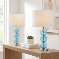 Ella 27" Glass Triple-Sphere LED Table Lamp, Mercury Silver/Chrome Set of 2 by