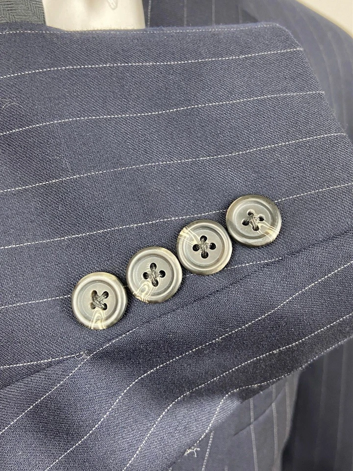 RALPH LAUREN Mens 43L Navy Stripe 100% Wool Canada 2 Piece Suit With Pants 38x30 - Image 3 of 4