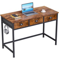Small Computer Desk with 3 Fabric Drawers, 40 Inch Simple Home Office Desk, W...