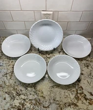 Corelle ENHANCEMENTS 20 oz PASTA BOWLS & Soup 8.5" White Swirl, SET of 5, EUC!!!