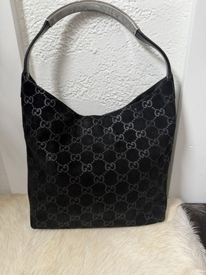 GUCCI Monogram Suede Black GG  Handbag Vintage