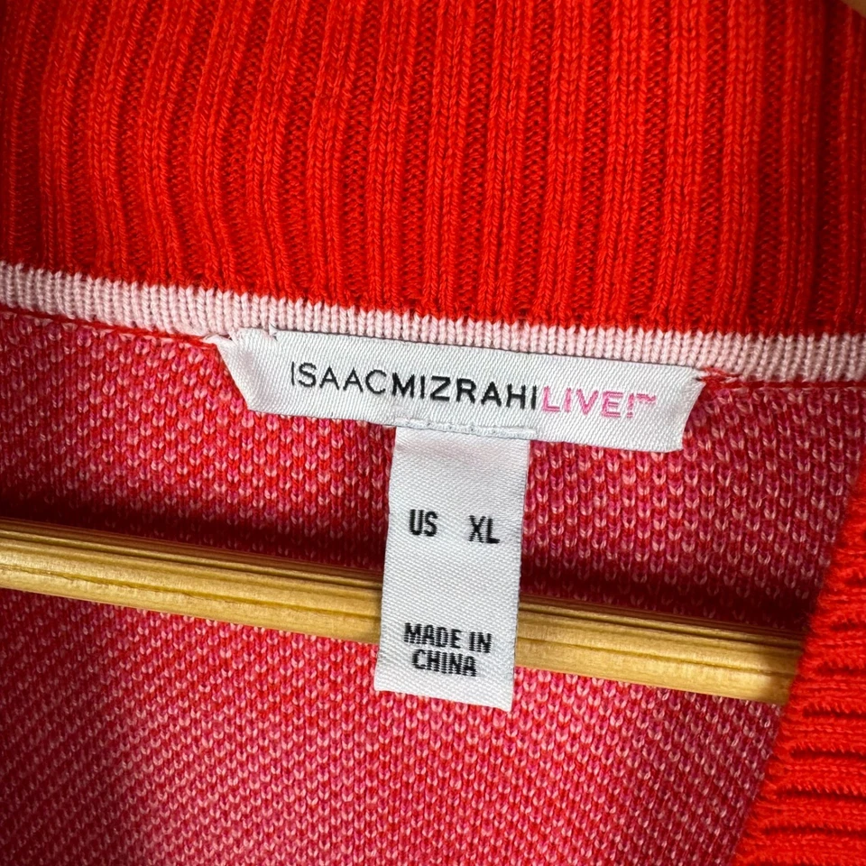Isaac Mizrahi Live! Plaid Colorblock Cardigan Size XL Pink Red Open Sweater Knit - Image 4 of 4