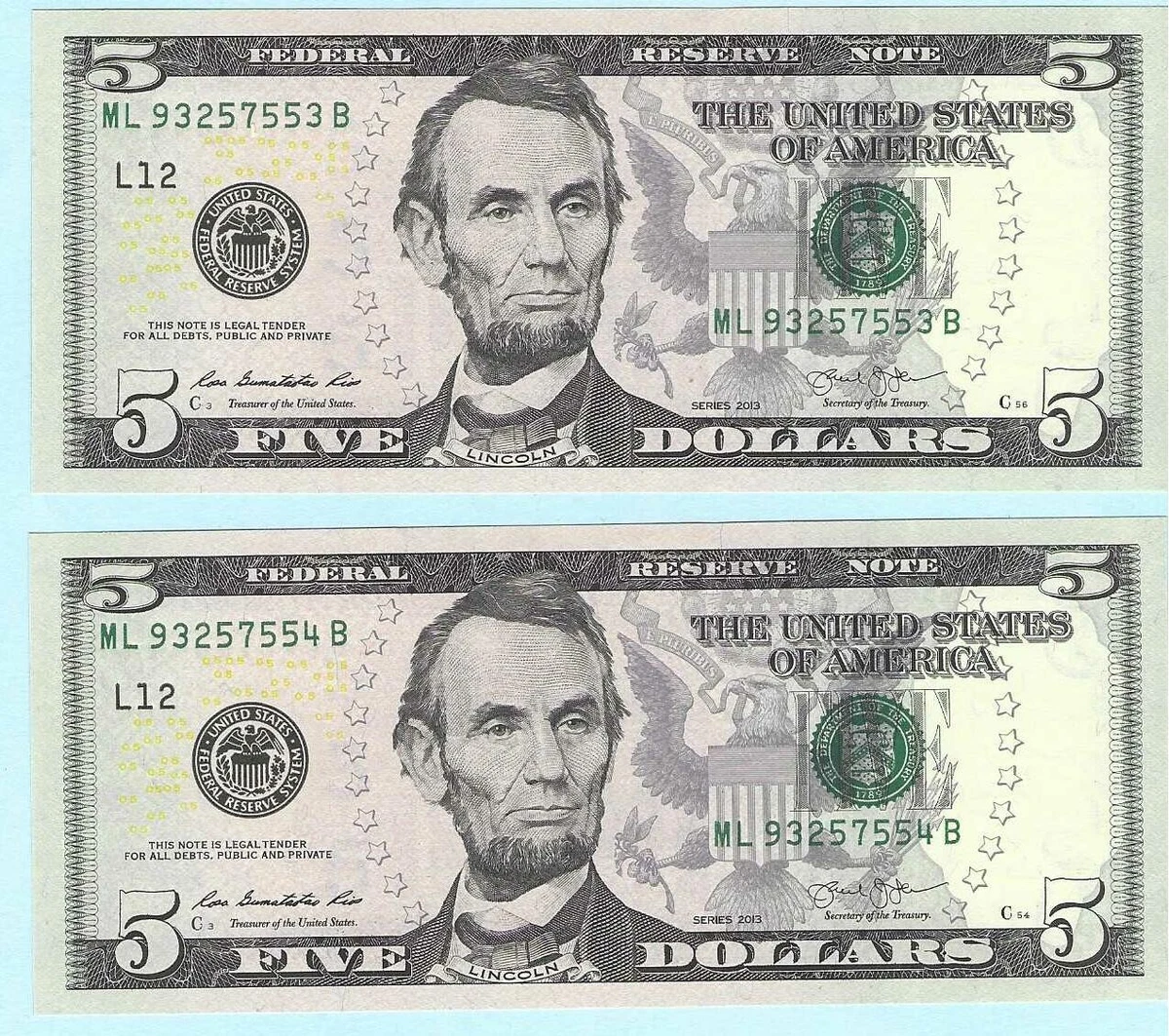 Uncirculated $5 2013 US Small Size Paper Money Notes for sale | eBay
