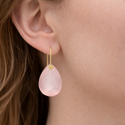 #ad 22K Yellow Gold Rose Quartz Pear Shape Dangle Earrings Marie Helene de Taillac $449.50