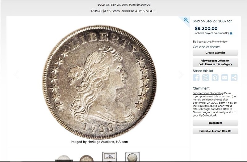 1799/8 DRAPED BUST DOLLAR  +++ CERTIFIED NGC AU-55 +++