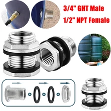 SS304 Stainless Steel Bulkhead Fitting 1/2" NPT Female 3/4" GHT Male Garden Hose