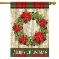 Briarwood Lane Poinsettia Wreath Christmas House Flag