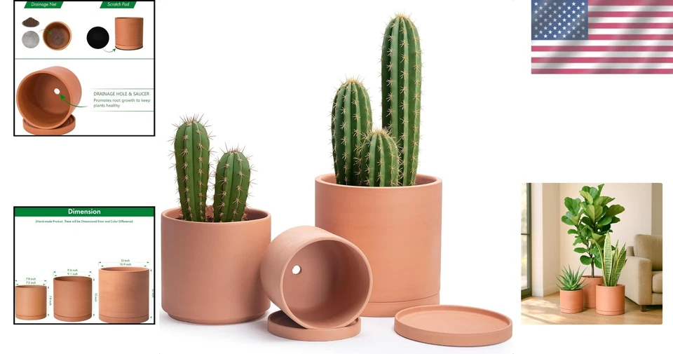 Elegant Handcrafted Terracotta Pots - Modern Cylindrical Planters for Indoor Use - Image 2 of 4