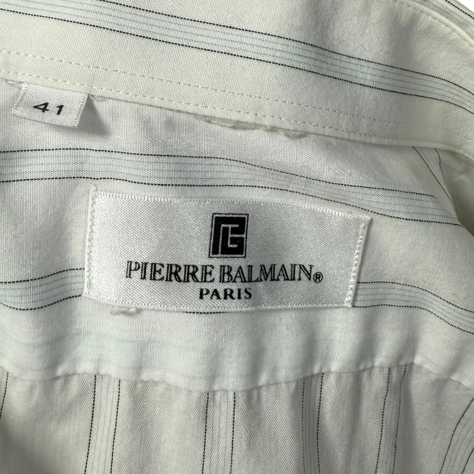 Camisa De Colección Pierre Balmain Paris EU41 Blanca Rayas Manga Corta Abotonada Foto 3 de 4